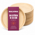 Malvora Palmblatt-Teller rund, Durchmesser 23 cm, Stapel mit Banderole, 50 Stück