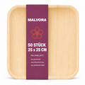 Malvora Palmblatt-Teller quadratisch 25 x 25 cm, Stapel mit Banderole, 50 Stück